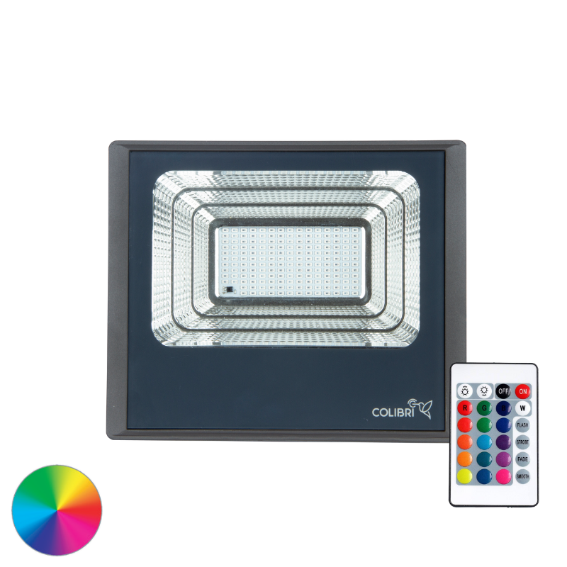 COL110193 ET 110209 COL110193 ET 110209. Projecteur Solaire à Panneau Déporté RGB (multicolore) avec télécommande, disponible en 60W ou en 100W