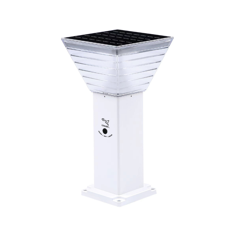 COL110742 COL110742 Borne Solaire Carrée Blanche 40cm. Deux couleurs d'éclairage 3000Kelvins (Blanc Chaud) et 6000Kelvins (Blanc Froid)